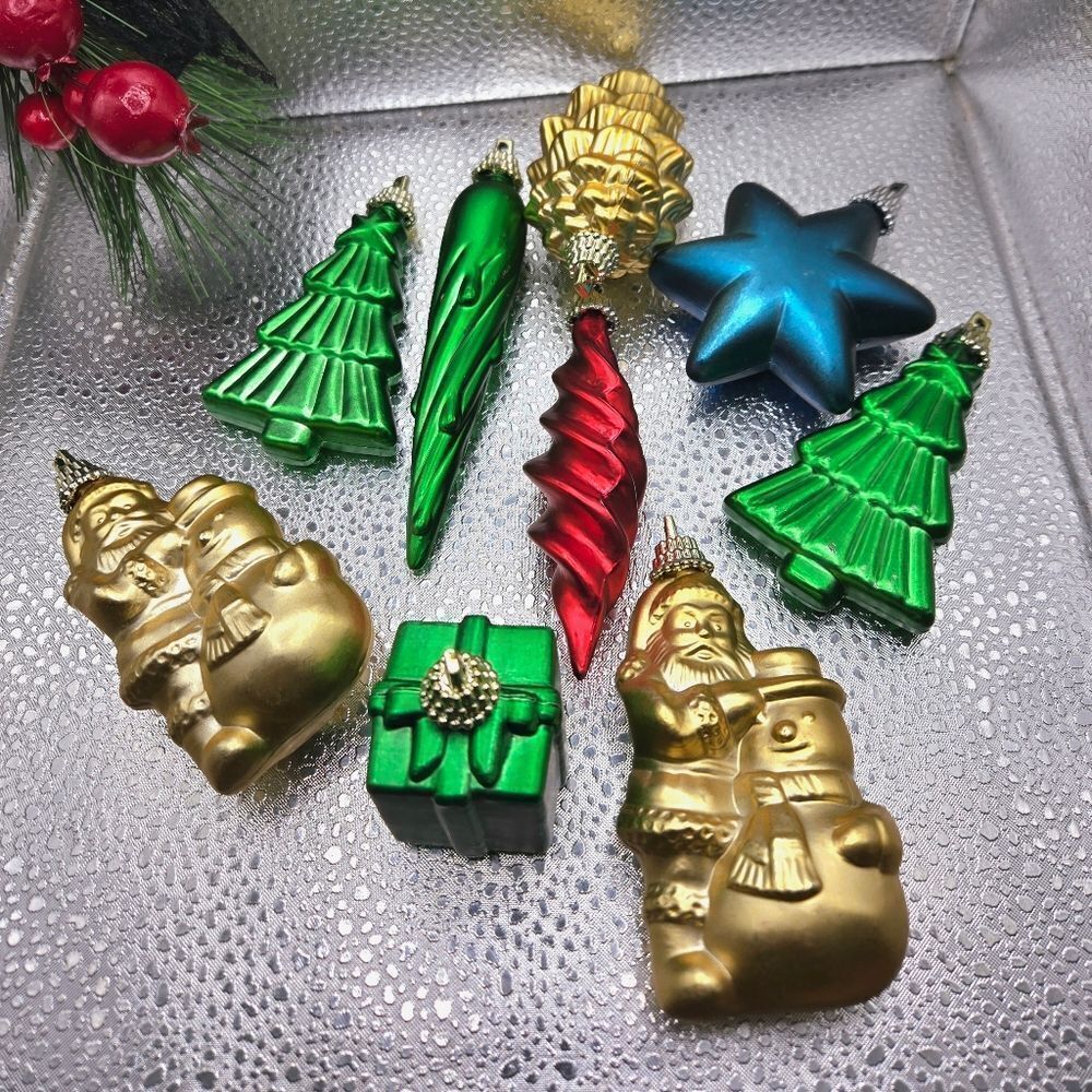 "5/$40" Lot Of 9 Vintage Hard Plastic Bright Christmas Ornaments